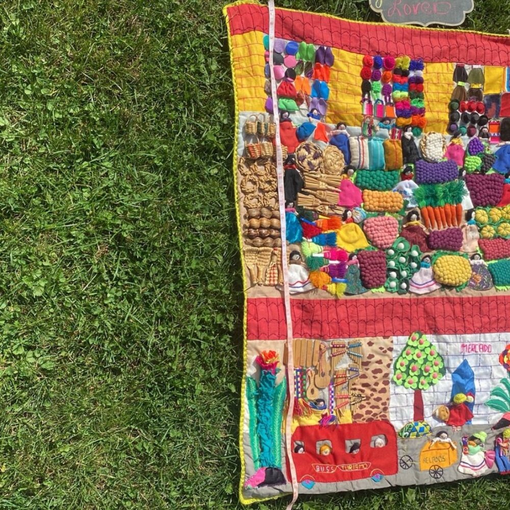 Vintage Peruvian Arpillera Wall Tapestry Handcrafted Folk Art Large - Picture 4 of 13